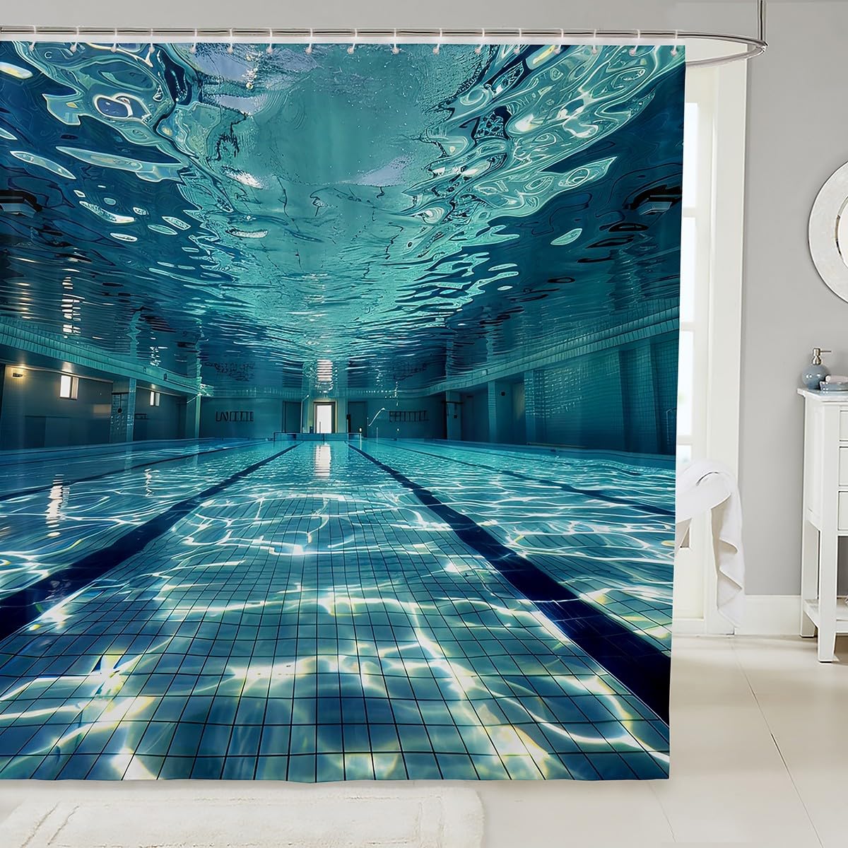 Erosebridal Swimming Pool Bath Curtain Swimming Sport Shower Curtain, Blue Waterproof Bathroom Curtain Underwater View Relaxing Exercise Shower