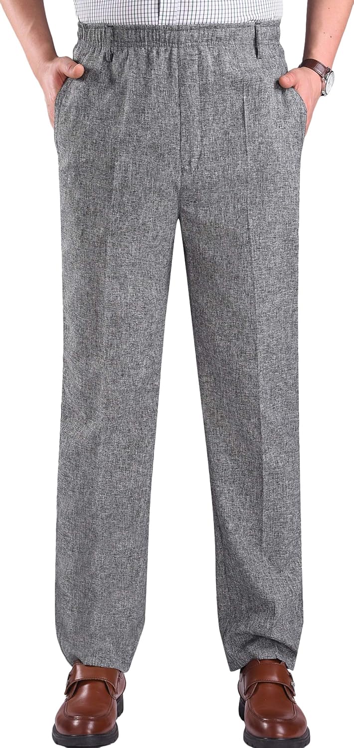 Youhan Men's Elastic Waist Dress Pants Pull On Trousers (X-Large, Light ...