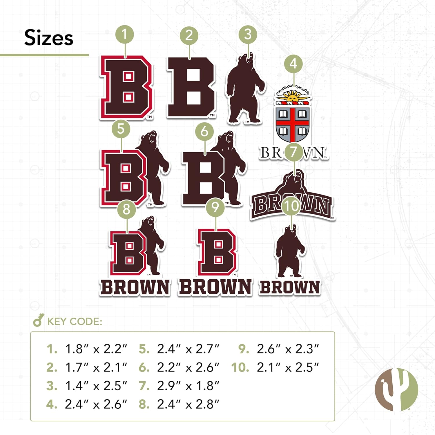Desert Cactus Brown University Sticker Brown Bears Vinyl Decal Laptop Water Bottle Car Scrapbook Sheet (Type 2) - Image 3
