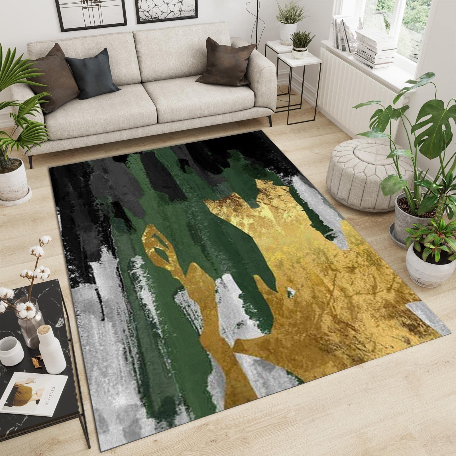 Modern Fashion Home Decor Area Rug, Light Luxury Emerald Green Black