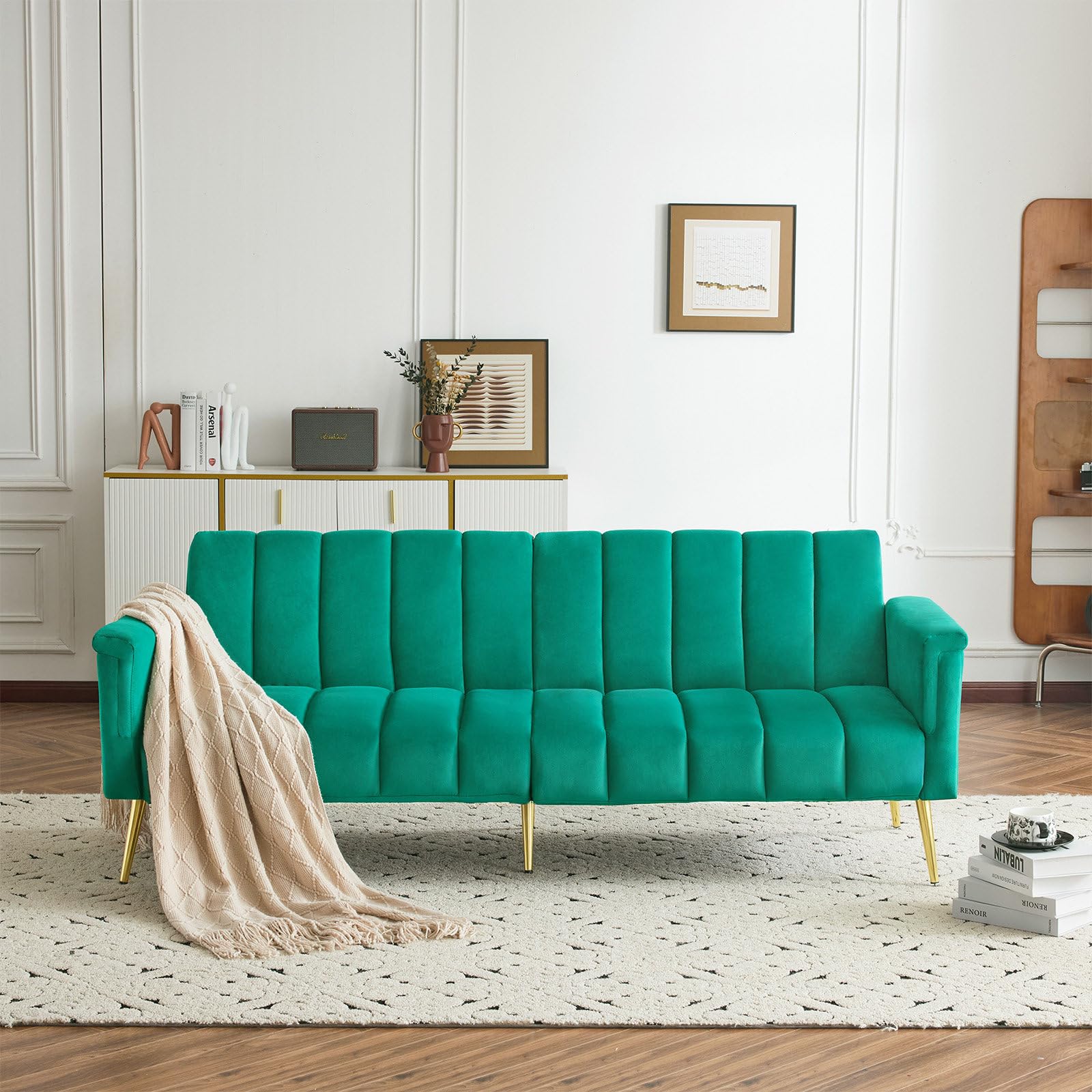 SHUGUANG Moderno Sofa 2 Plazas, 183x76x75 cm Sofá Chaise Longue con Función de Cama, Sofa Chaise Longue con Pies Metálicos y Pie Auxiliar, para Sala de Estar/Dormitorio/Oficina/Zona de Ocio