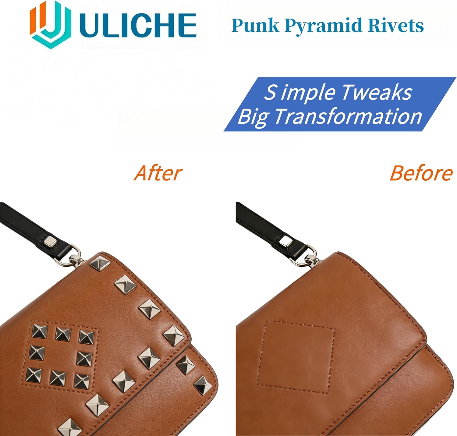 Uliche 820 Pcs Square Pyramid&Star Four-jaw Studs for Clothing,Punk Rivet Kit,Spikes and Studs for Leathercraft Accessories,DIY Craft Decoration for Punk Style Clothes Belts Bags Shoes Dog Collar
