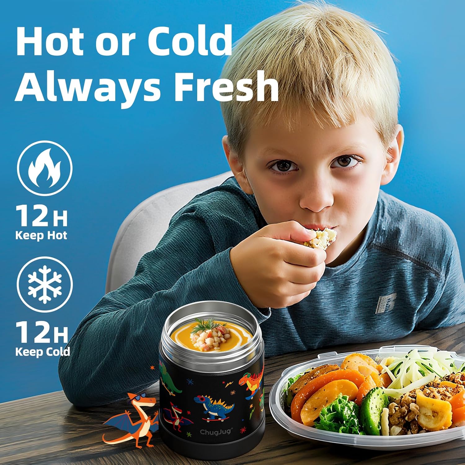 15 oz Soup Thermo for Hot Food Kids Insulated Food Jar with Spoon, Lunch Thermo Container, Width Mouth Vacuum Stainless Steel Food Thermo for School Travel, Leakproof, Easy to Open(Black) - Image 2