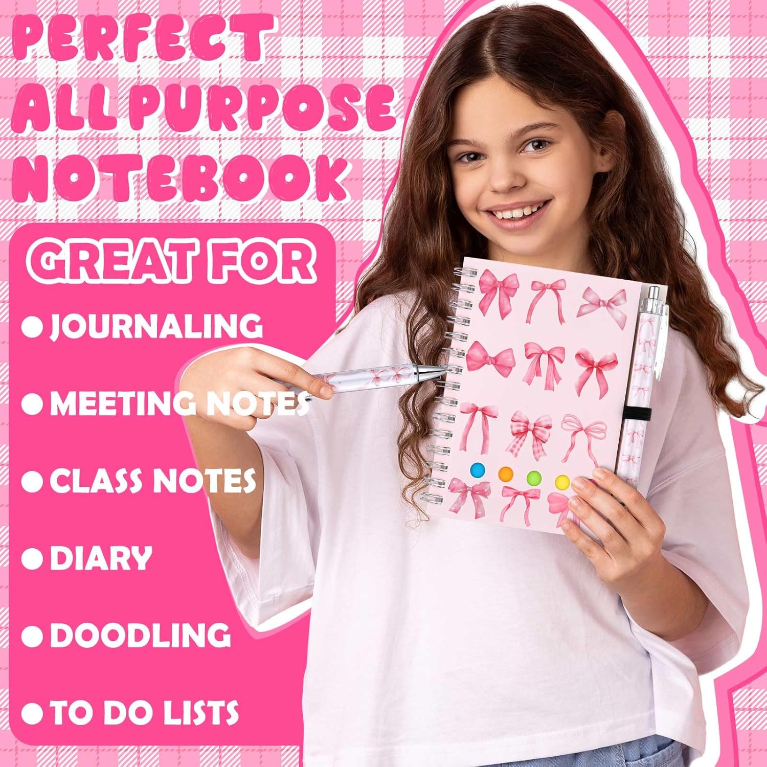 Liliful 20 Pcs Pink Bow Party Favors Bow Spiral Notebook Journal with Sticky Notes Pink Ballpoint Pens Bulk Teacher Gift for graduation Gifts - Image 6