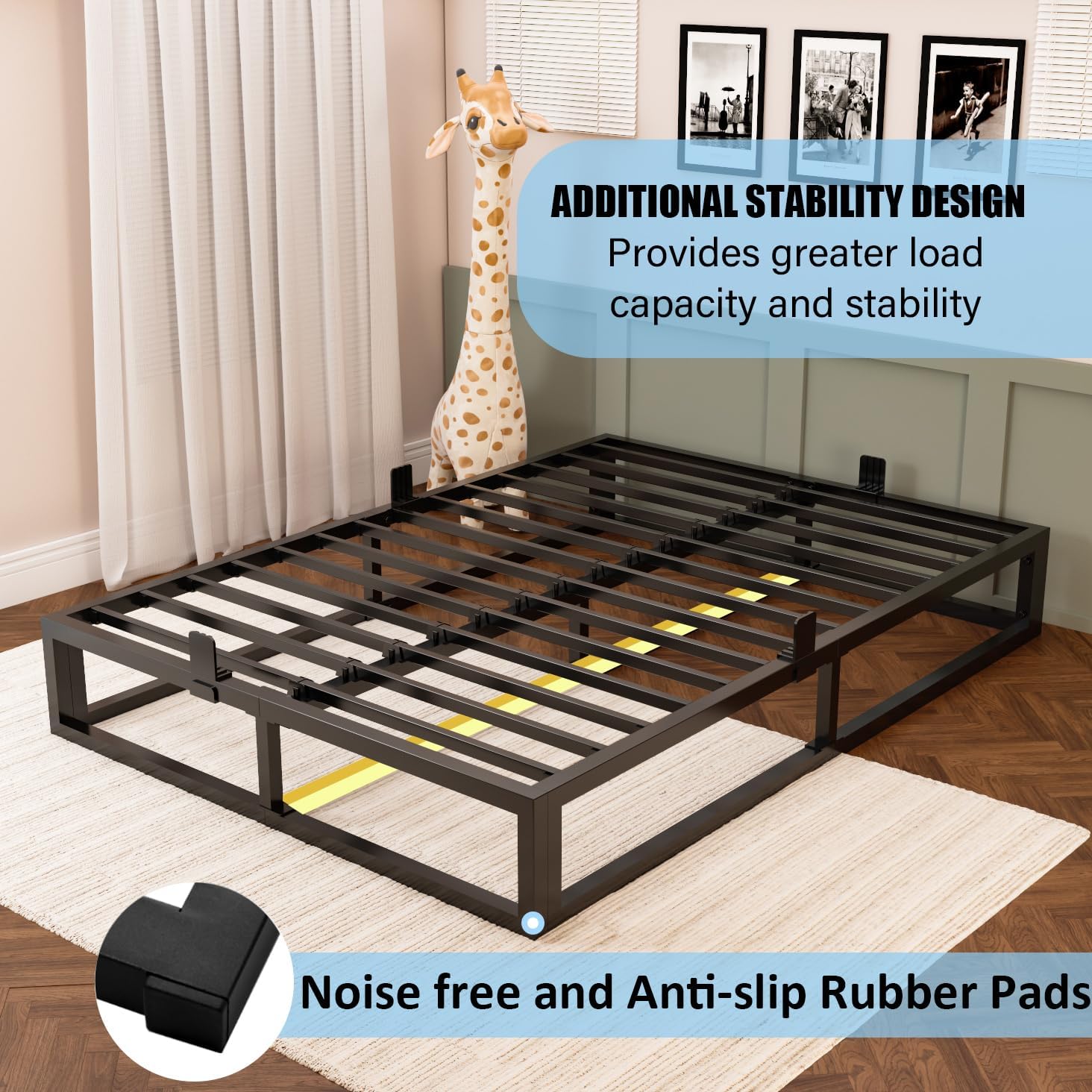 10 Inch Queen Bed Frame with Steel Slat Support,Low Profile Queen Metal Platform Bed Frame Support Mattress Foundation,No Box Spring Needed,Easy Assembly,Noise Free