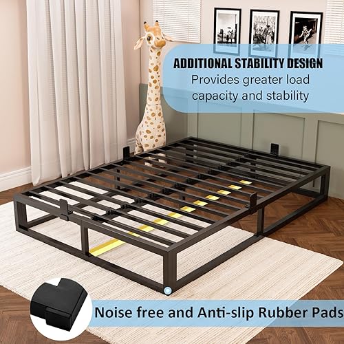 Miniatura 6 de Base de cama Queen de 10 pulgadas con soporte de listones de acero, plataforma de metal de perfil bajo, base de colchón de soporte de colchón, no