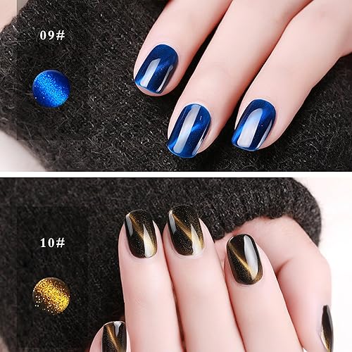 Miniatura 9 de Gsnagole Esmalte de uñas de gel Cat Eye, efecto holográfico magnético brillante, 0.3 fl oz de gel UV de terciopelo plateado para arte de uñas,