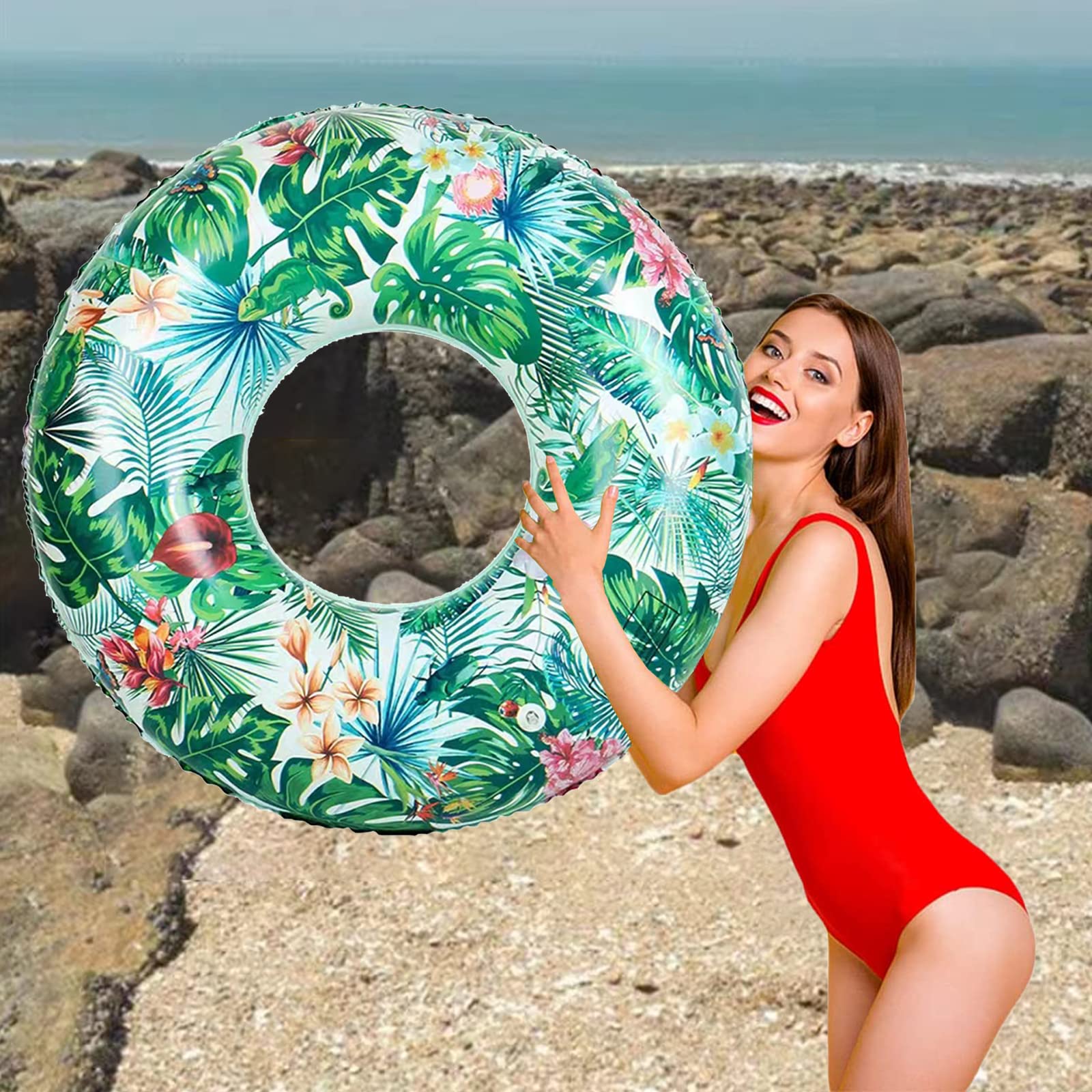 Flotteurs de piscine gonflables pour adultes, bouée de piscine, grand radeaux gonflables d'été, de plage, de natation pour enfants et adultes (vert, 100 cm