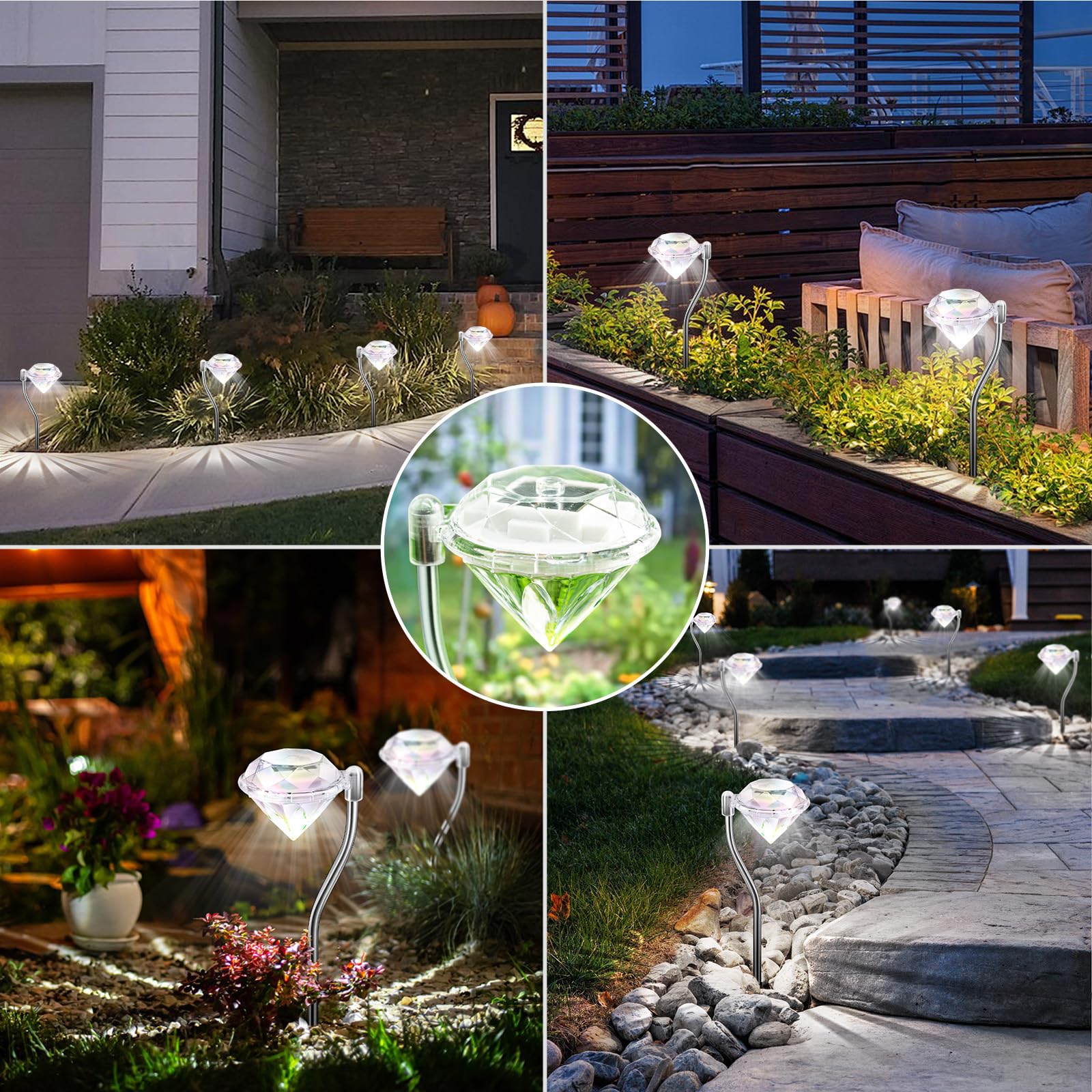 Anordsem Solar Lights Outdoor Garden: Stainless Steel LED Diamond Stake Lamp 8 Pack - Image 4