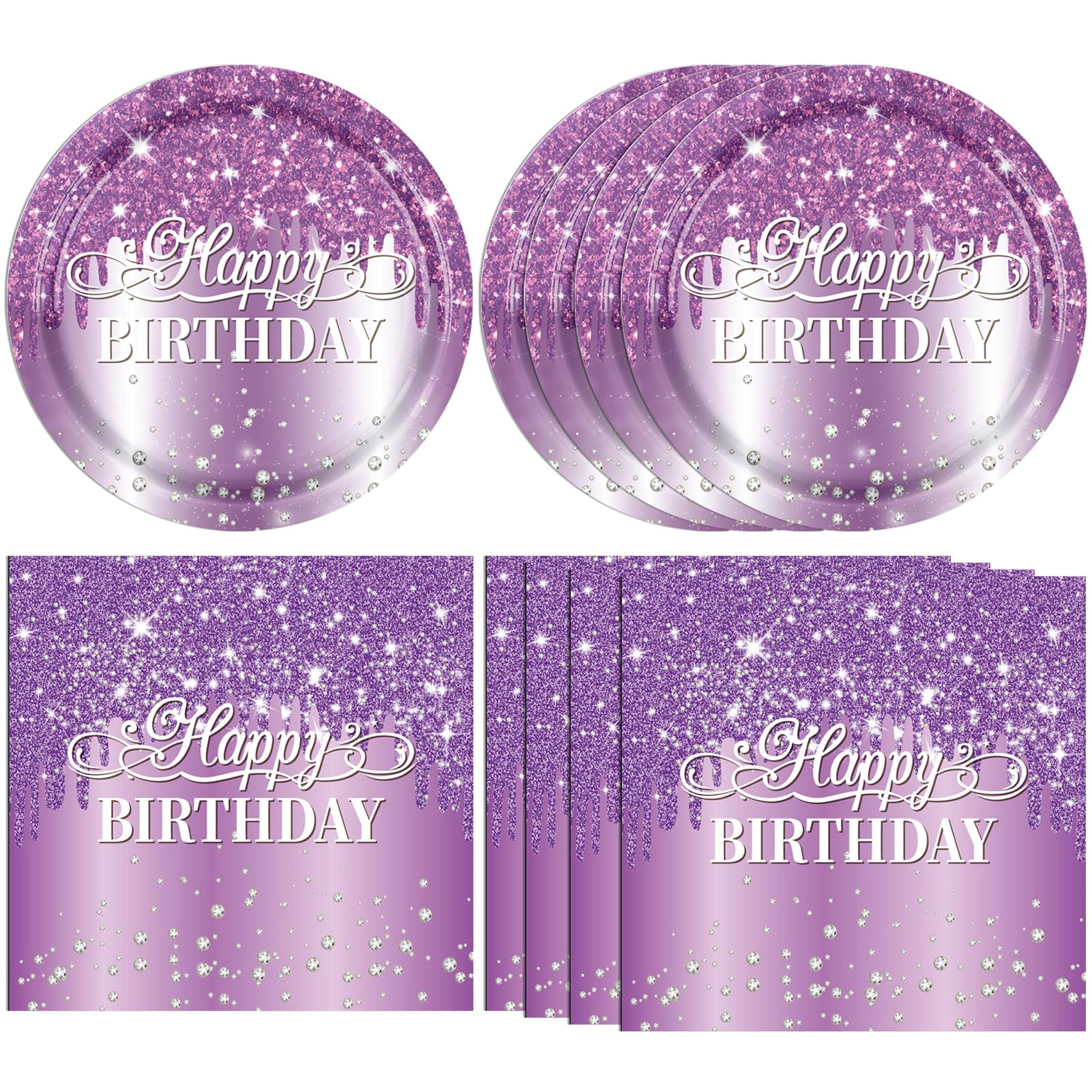 Actoridae 40Pcs Purple Happy Birthday Decorations for Women: 20 Plates & 20 Napkins, Purple Plates & Napkins for Women Girls Engagement Anniversary