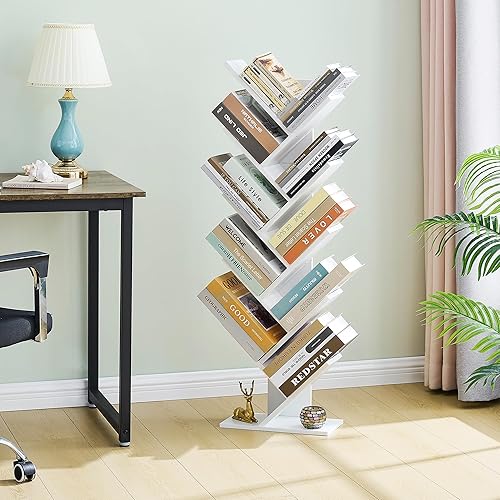 Miniatura 6 de Hoctieon Estantería de árbol de 10 niveles, estantería de 10 estantes, estantería de árbol de pie independiente, estante de pie para libros,