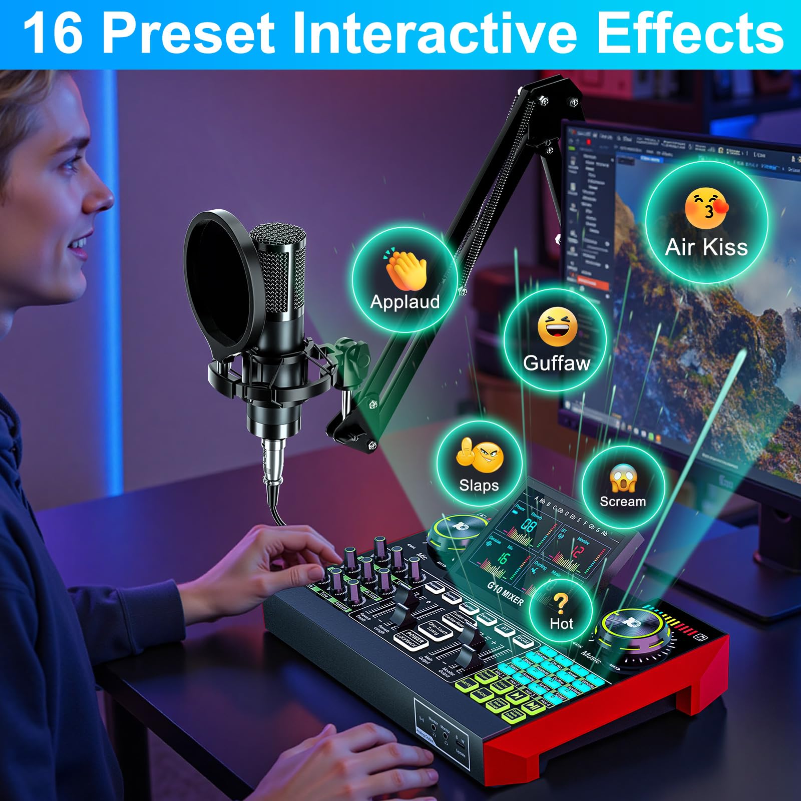 Podcast Equipment Bundle with 3.5mm Condenser Microphone for Pc/Phone Live Streaming Singing Gaming, Podcast Microphone Bundle with Live Sound Board Audio Mixer Denoise,DJ Sets