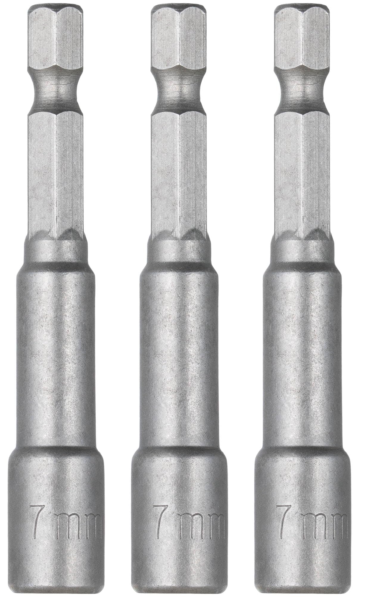 YoiYee 7mm Hex Nut Driver Set including Magnetic Quick-Change Shank, Chrome Vanadium Steel, 65mm Length - Sandblasted Finish, 3 Pieces