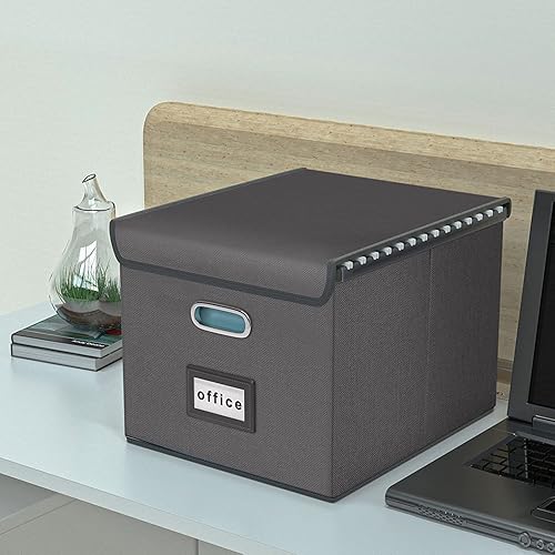 Vista 122 de Huolewa Cajas organizadoras de archivos con tapas, plegables de lino para colgar y almacenar con tobogán de plástico para oficina/decoración/hogar