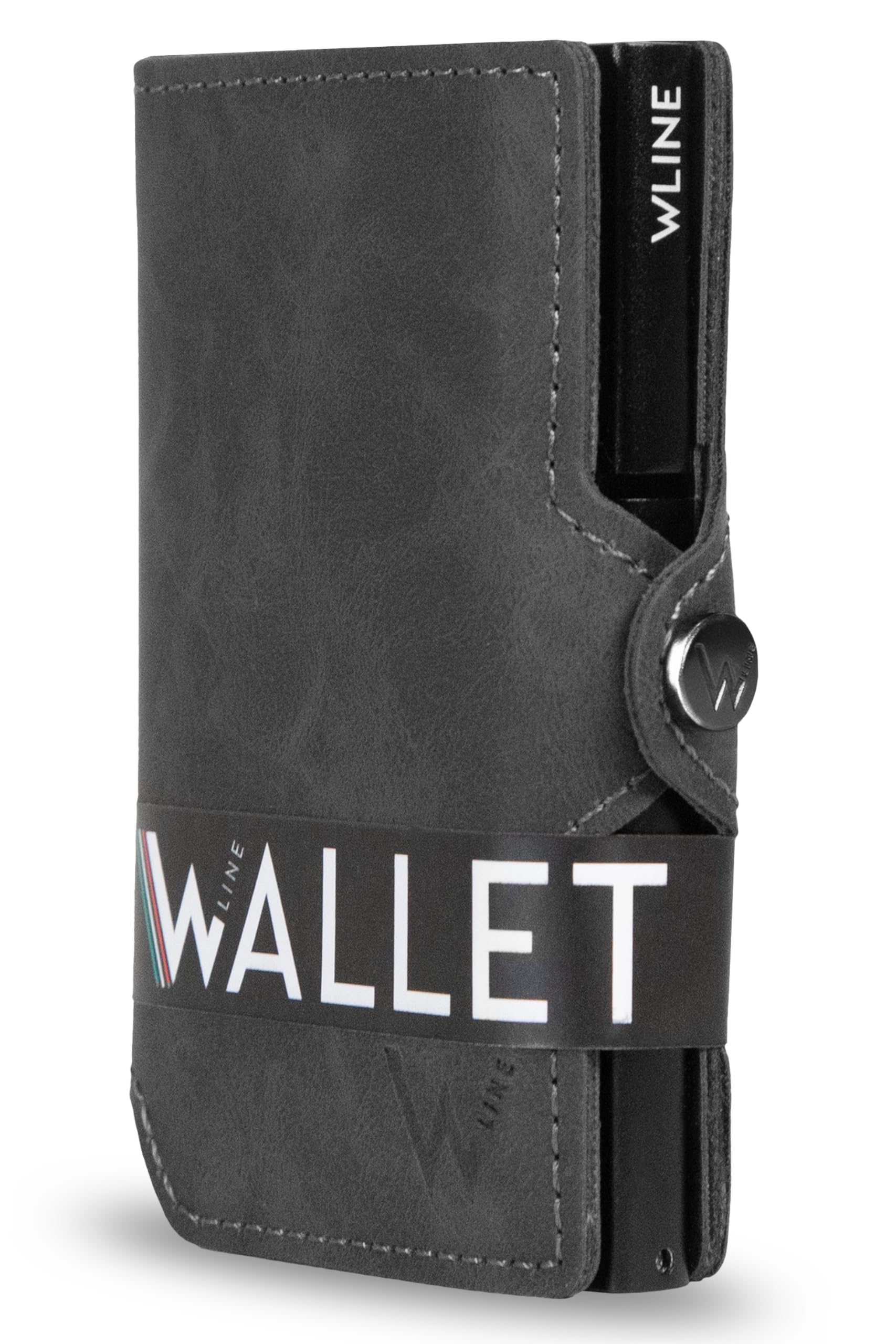 WLine Porta Carte di Credito Uomo e Donna Schermato in Pelle PU - Portafoglio Uomo Slim Rfid Compatto ed Elegante - Portatessere Uomo Tascabile (Grigio Vintage senza Zip)