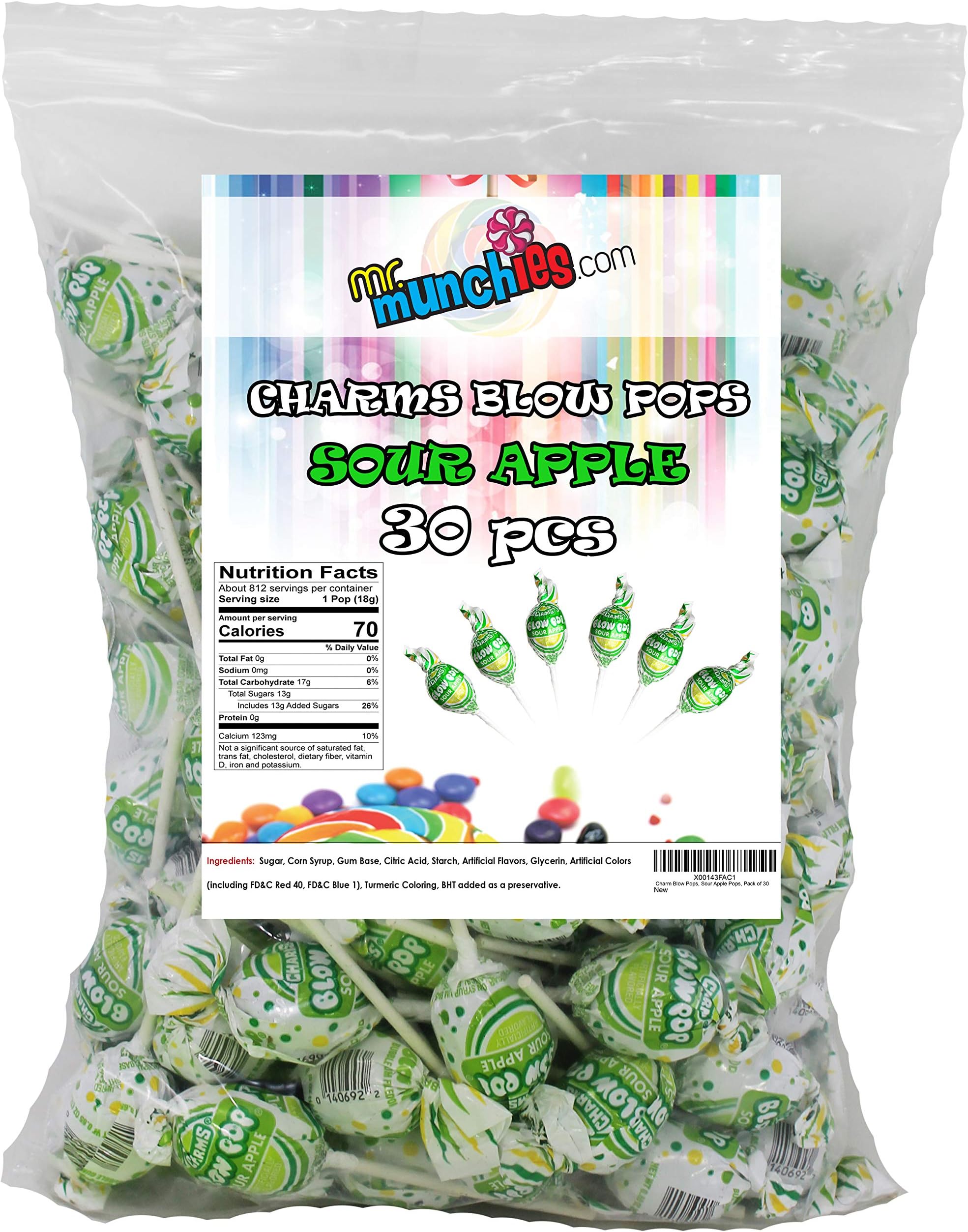 Charm Blow Pops, Pack of 30 Sour Apple
