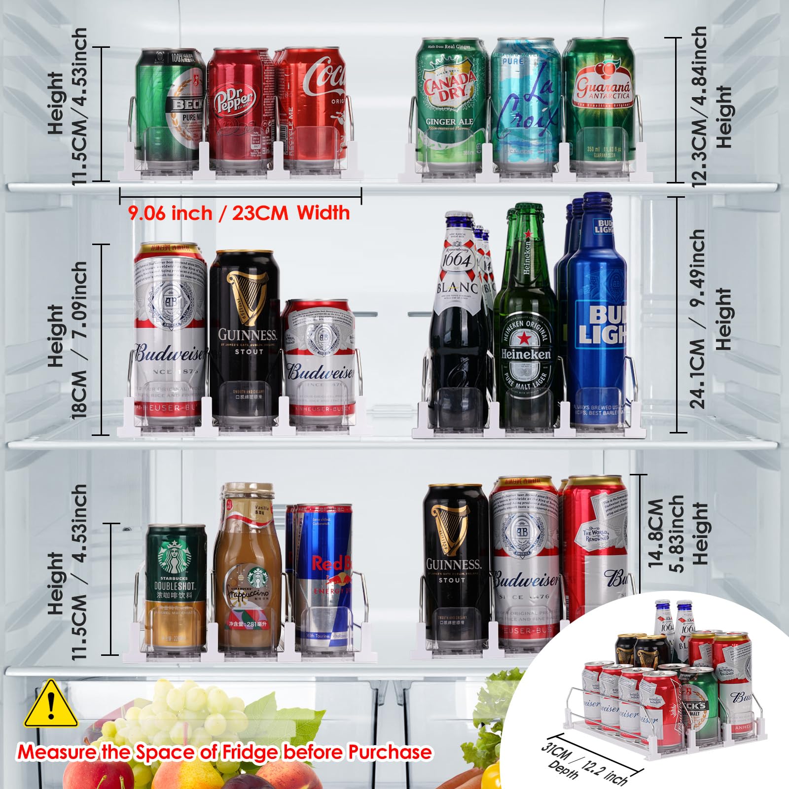 Organisateur Automatique Pour Canettes - Range Jusqu'à 12 Canettes - Compatible Frigo Et Placard - 31x23x8 Cm
