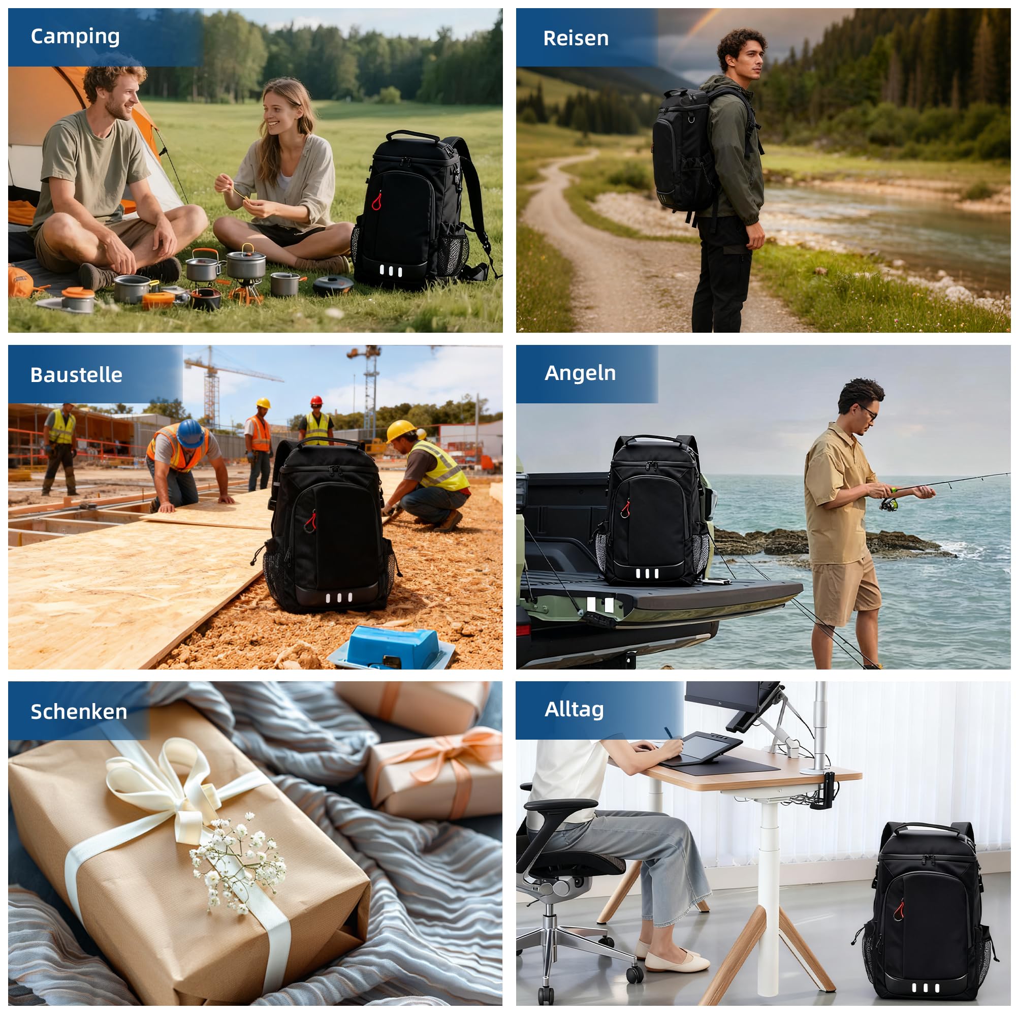 Camping Kühlrucksack,24L Kapazität Isolierter Picknickrucksack, Wasserdichter Rucksack-Kühler Auslaufsicher Tragbare Weiche Kühltasche für Strand, Reisen, Picknick