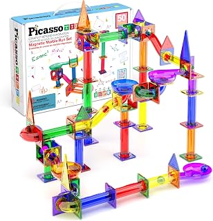 PicassoTiles PTG50 50pcs Magnetic Marble Run Race Track - STEM Building Tiles Sensory Toy for Kids Toddlers 3+ Boys Girls