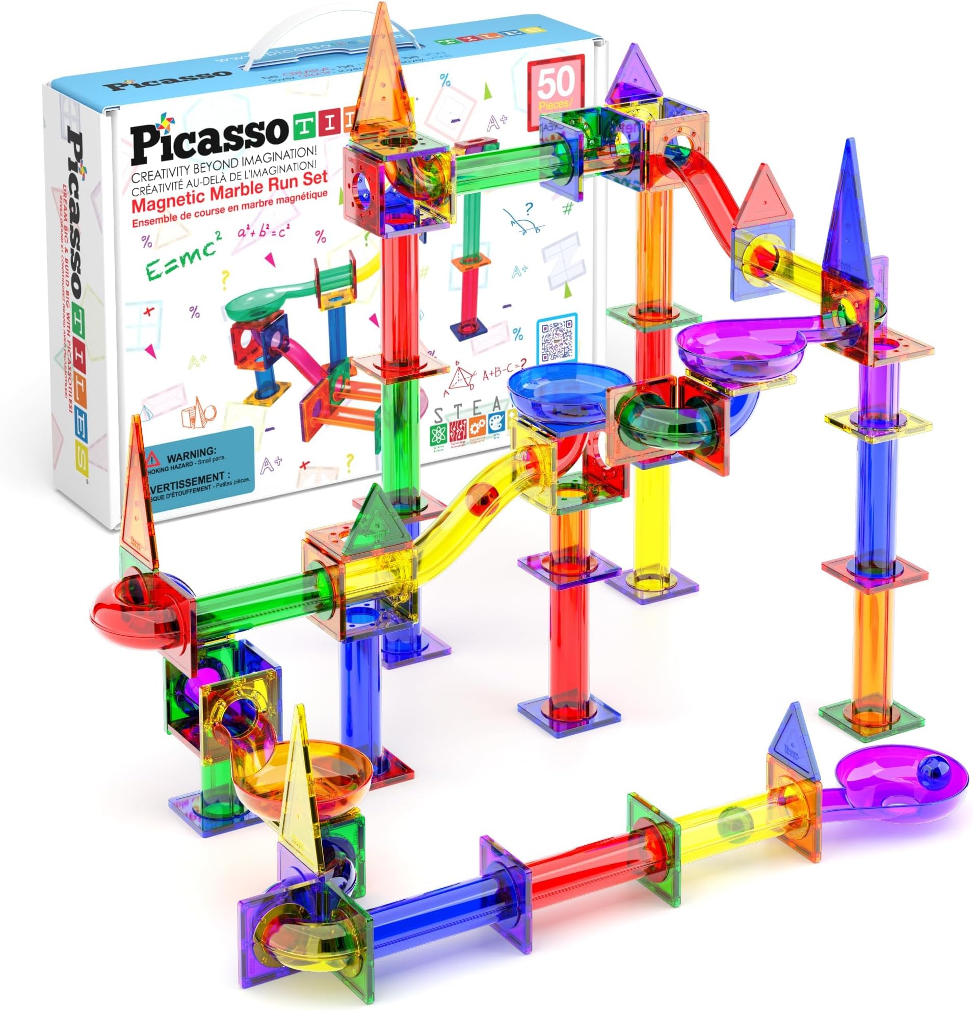 PicassoTiles Magnetic Marble Run, STEM Race Track Building Toy Set Ages 3+