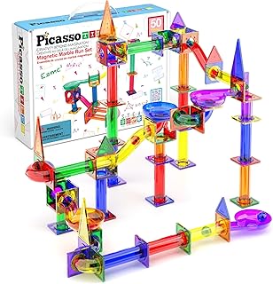 PicassoTiles 50pcs Magnetic Tiles Marble Run for Kids Race Track Toy Marble Maze Sensory Toys for Toddlers STEM Educational Set Magnet Building Blocks Construction Building Tiles Boys Girls 3+ PTG50