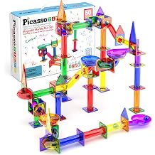 PicassoTiles Marble Run 50 Piece Magnetic Tile Racing Track Toy Set Building & Learning Educational Magnetic Construction Kids Brain Development Kit Boys Girls Age 3 4 5 6 7 8+ Years Old
