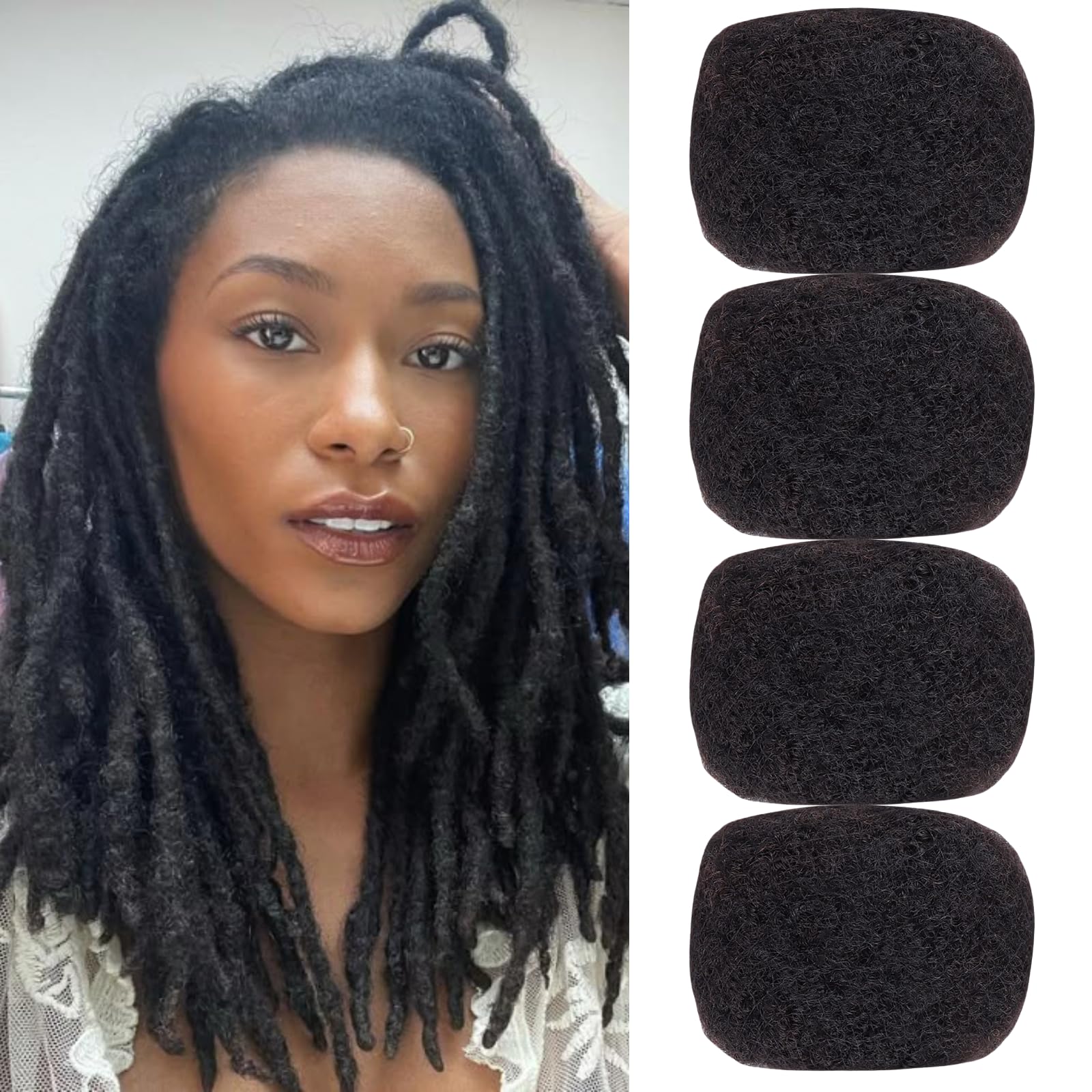 Afro Kinky Curly Hair Afro Kinky 100% Bulk Natural Human Hair Braiding Hair for Dreadlocks, Locs Repair, Dreadlock Extensions, Twists, Braids 120g