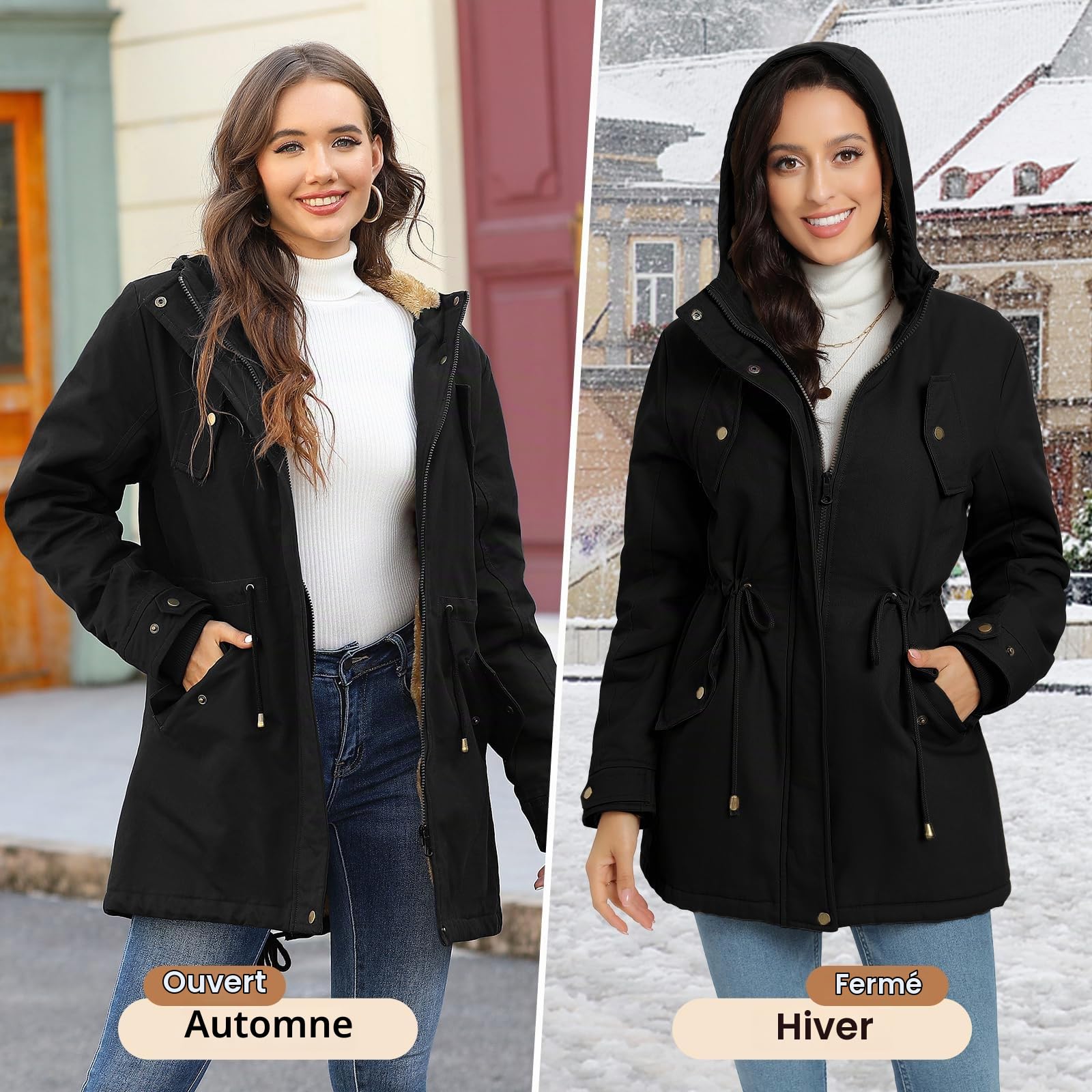 Vancavoo Manteau Femme Hiver Chaud Parkas Blouson Veste Polaire à Capuche Casual Doudoune avec Zippé