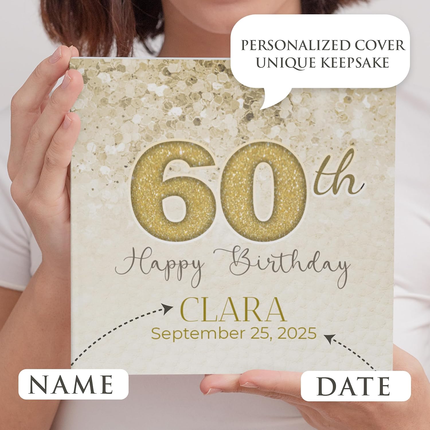 Personalized 60th Birthday Guest Book Hardcover – Custom Sign Book and Keepsake for Men and Women, Milestone Party Memory Album (80 guests)