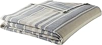 Eddie Bauer Twin 100% Cotton Blanket Herringbone Blue Stripe - Soft Breathable Bed Throw for Year-Round Comfort