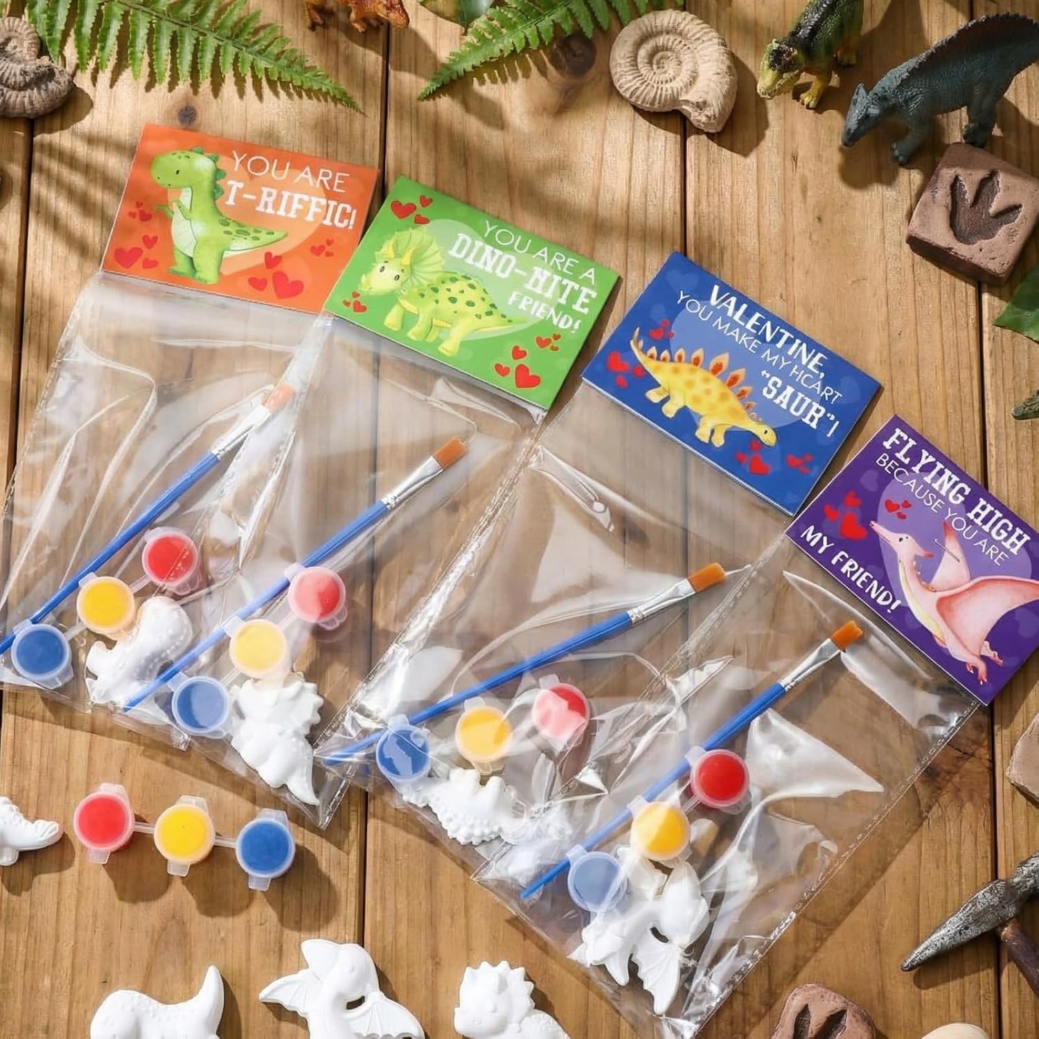 Foilswirl 28 Set End of Year Gifts DIY Painting Kit Dinosaur Ceramic to Paint Your Own Statues Unpainted Bisque Figurines with Greeting Cards Art Crafts for Prize Summer Party Favors