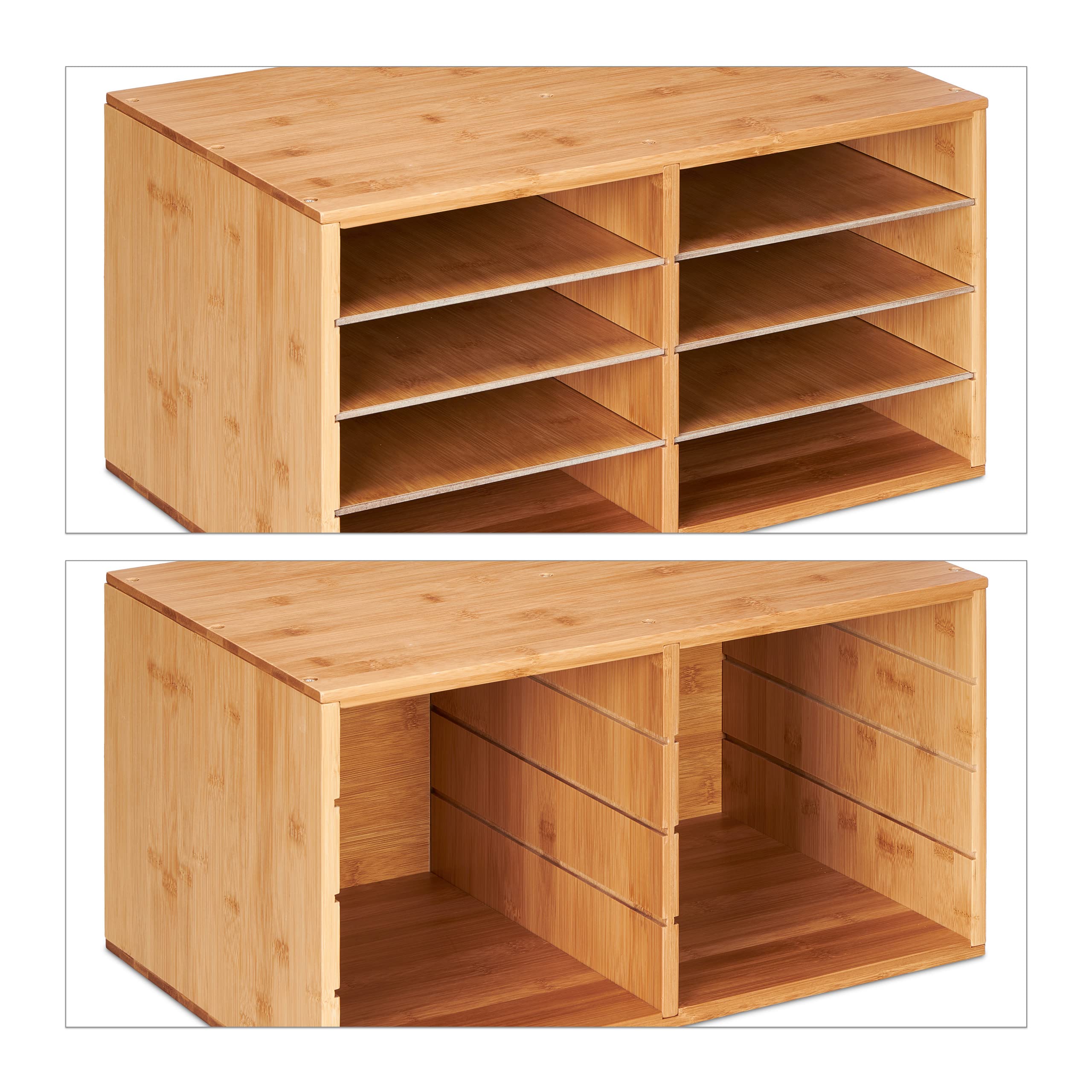Relaxdays Portadocumenti da Scrivania, 8 Scomparti A4, Organizer Lettere e Documenti, HLP 25x49x31 cm, bambù, Naturale