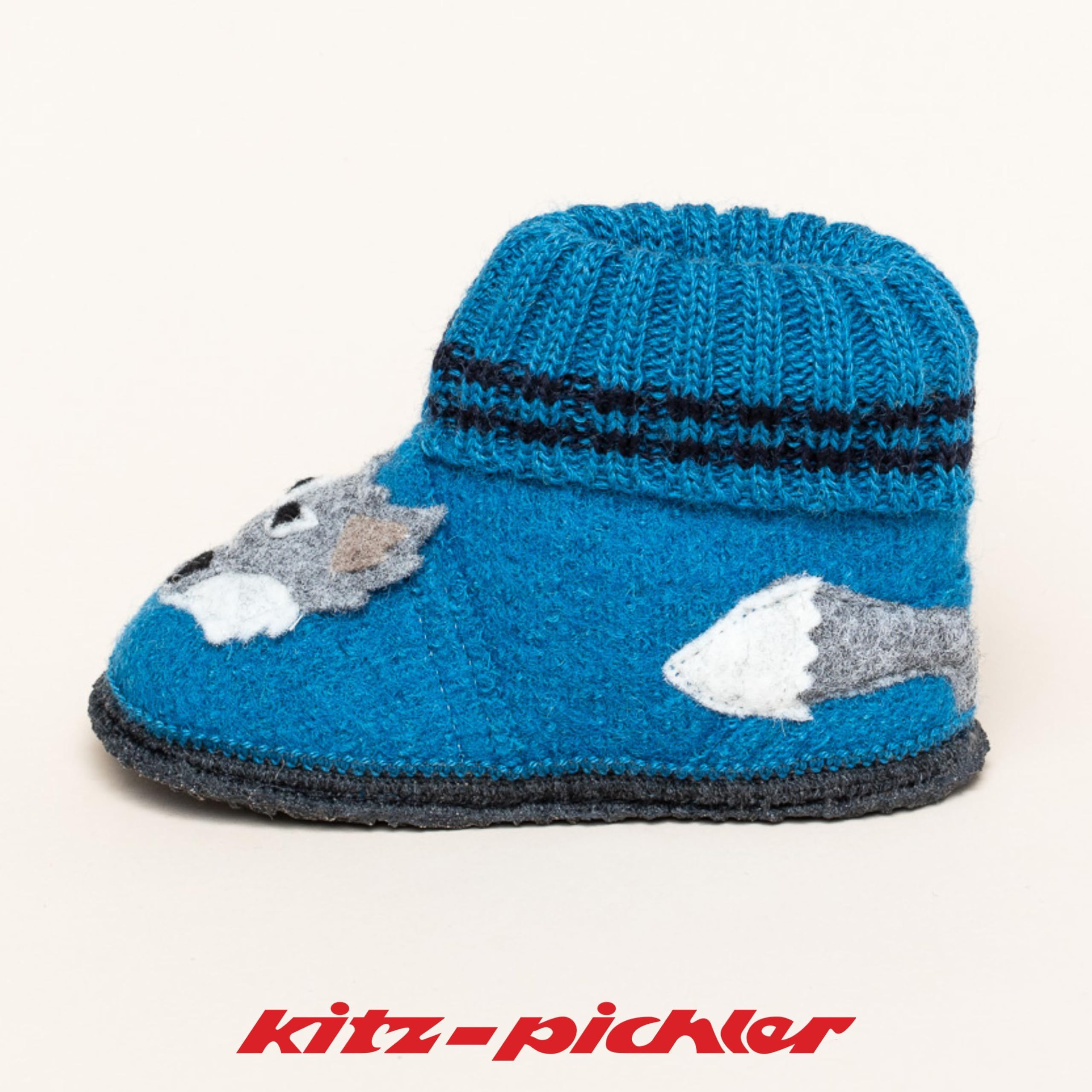 Kinder Hüttenschuh Wolf aus 100% Schurwolle | Kinderhausschuhe Made in Tirol