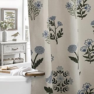 Abstract Vintage Floral Linen Shower Curtain - Neutral Traditional Flora...