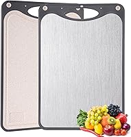 JFDHGOI Titanium Double-Sided Cutting Board 15x10 Inch - Food-Grade Titanium & Wheat Straw PP, Anti-Slip, Juice Groove, Dark Gray