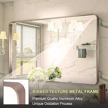 PILOCOS 48 x 30 Inch Framed Mirror for Bathroom, Purple Gold