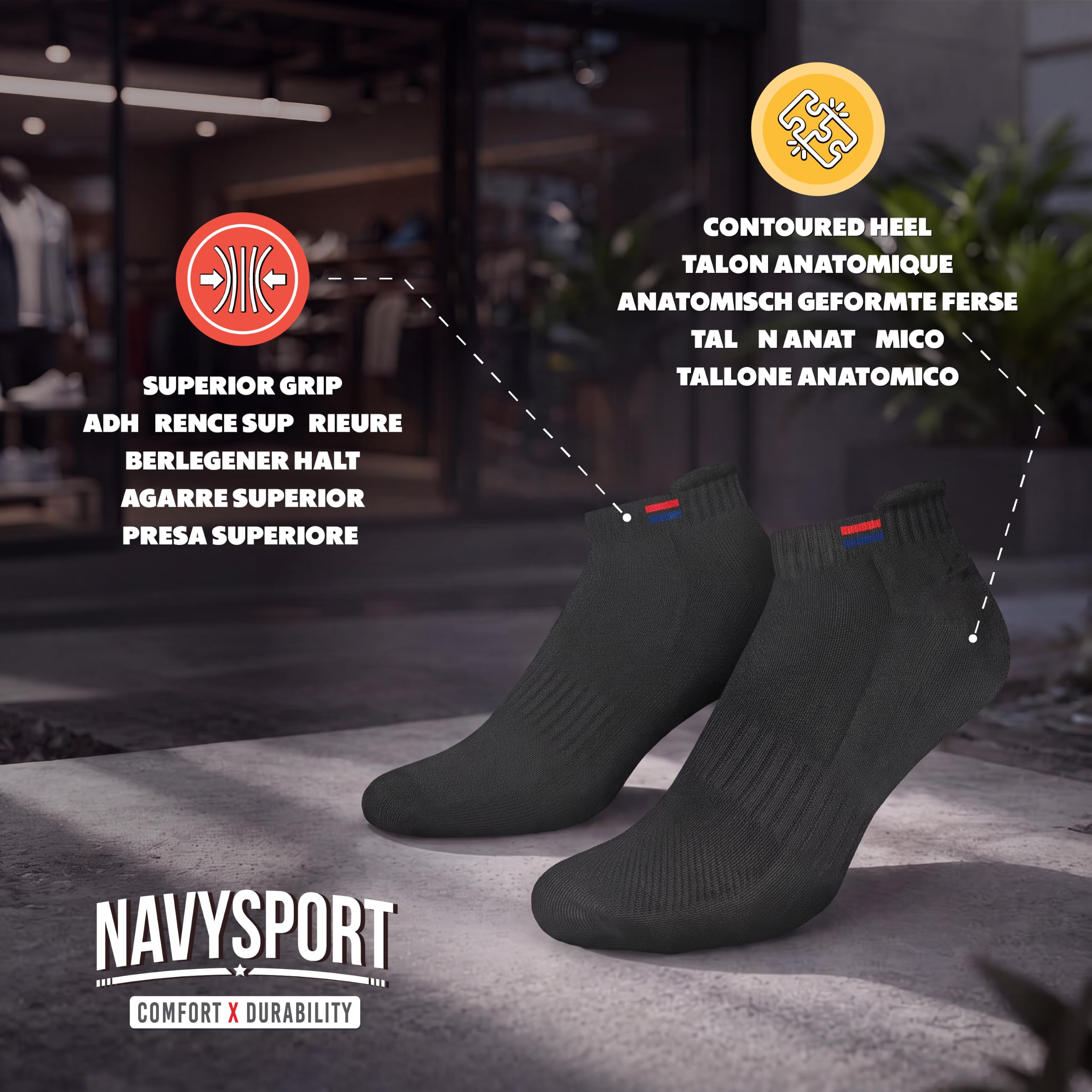NAVYSPORT Męskie sportowe skarpetki z bawełnianej poduszki z zakładką sportową do biegania, siłowni, treningu, noszenia na co dzień. (Wielobarwny, 6 Par)