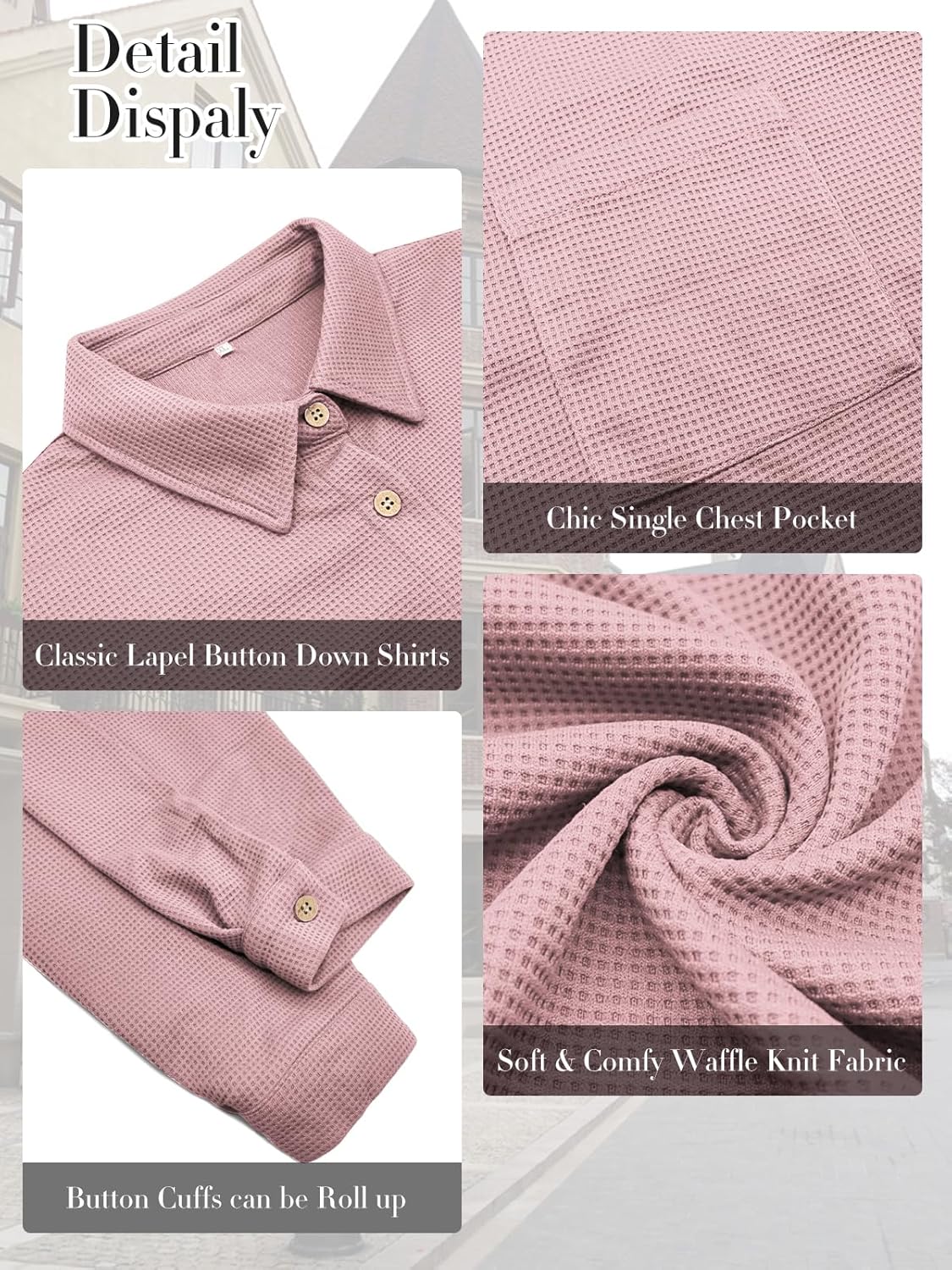 ROSRISS Plus-Size Tops for Women Casual Collared Button Down Blouses Cute Long Sleeve Waffle Knit Shirts with Pocket XL-5XL - Image 5