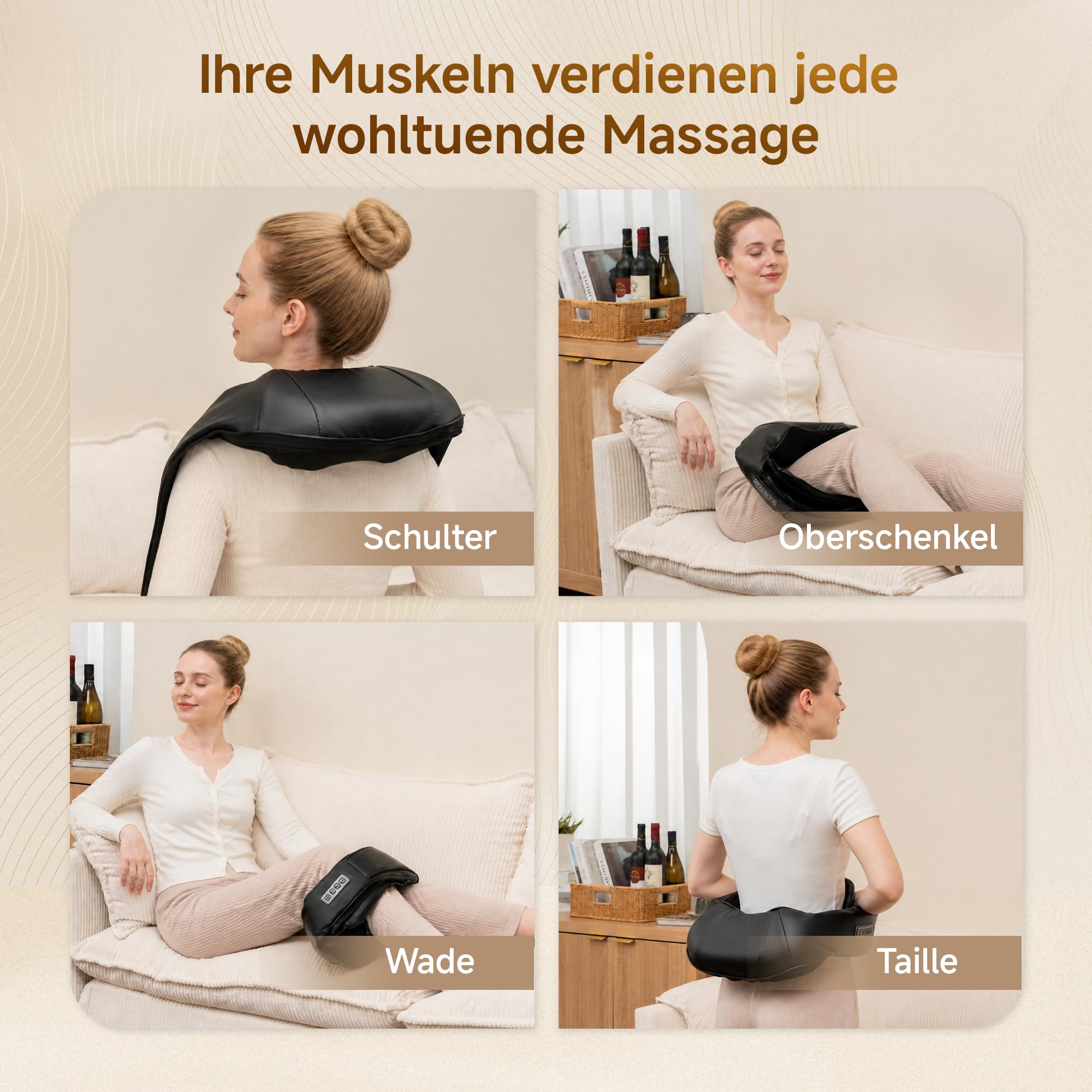 Real Relax Nackenmassagegerät mit Wärme, 3D Shiatsu Massagekissen für Nacken, Schulter, Rücken, Beine, 3 Intensitäten, Tragbar für Zuhause Büro, Geschenk für Frauen Männer - Schwarz