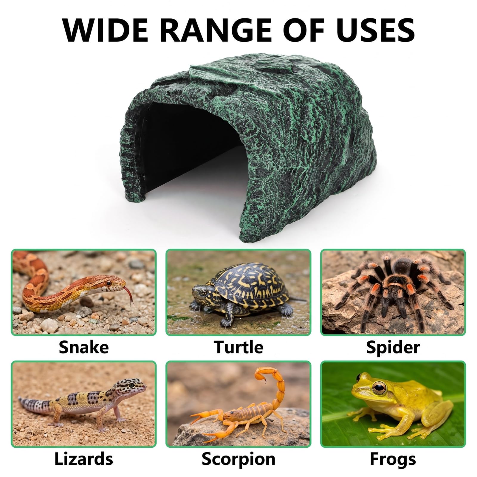Cididu Cueva de roca para reptiles, hábitat de resina oculto para decoración de terrarios y acuarios, escondite verde para dragones barbudos, lagartos, serpientes, gecos, tortugas, animales pequeños
