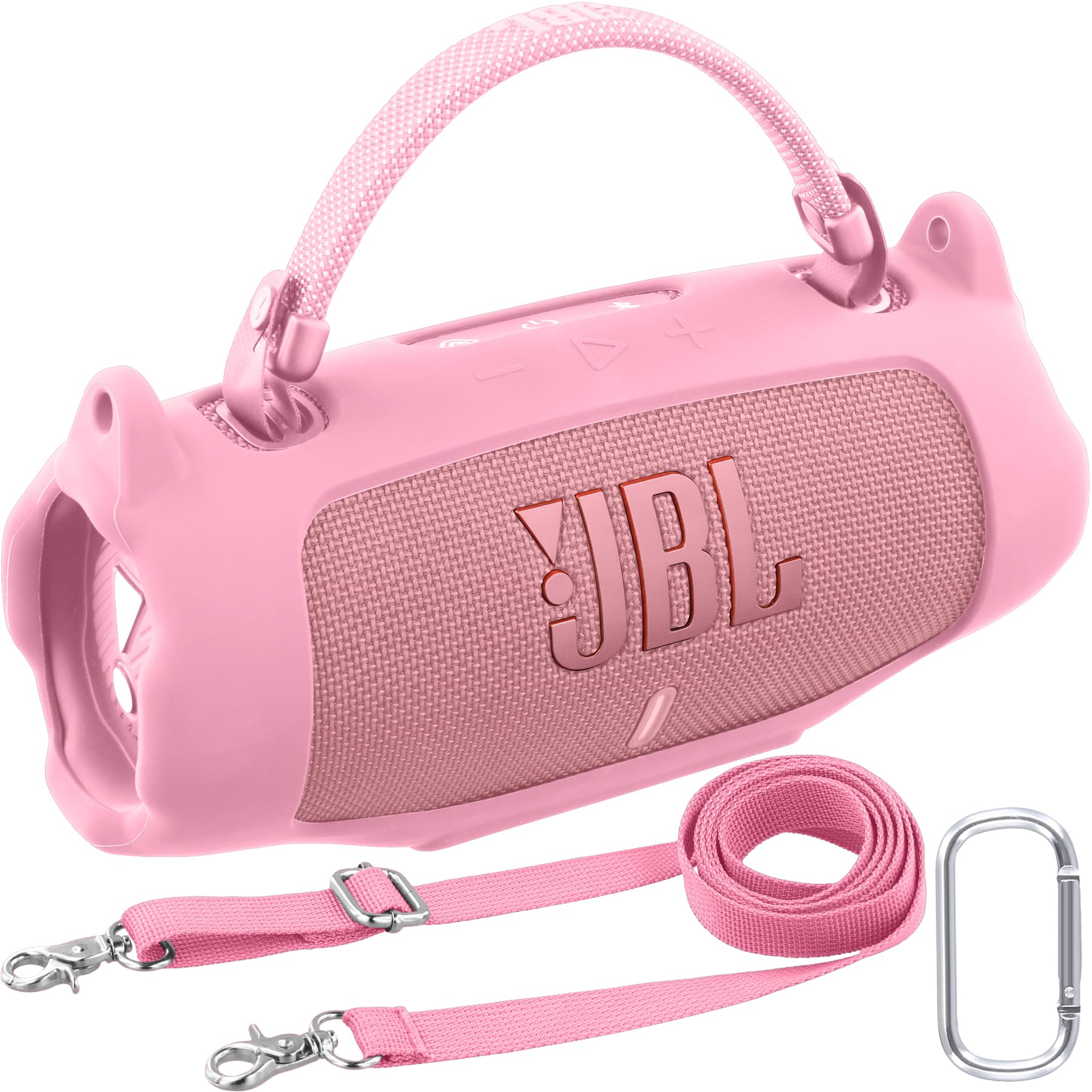 Khanka para JBL Charge 6 Funda Protectora de Silicona con Correa Desmontable y Gancho utilitario, Estuche Flexible Suave para Altavoz Bluetooth portátil JBL Charge 6, Solo Funda (Rosa)