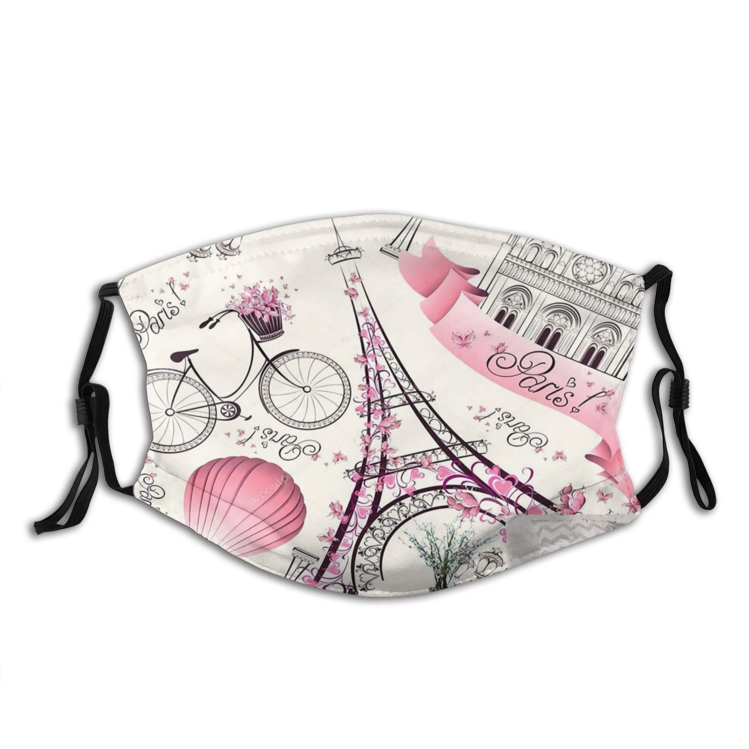 Balaclava Paris Eiffel Tower Pink Flowers and Butterflies Bicycle Mouth Face Cover Anti Dust Windproof Covers