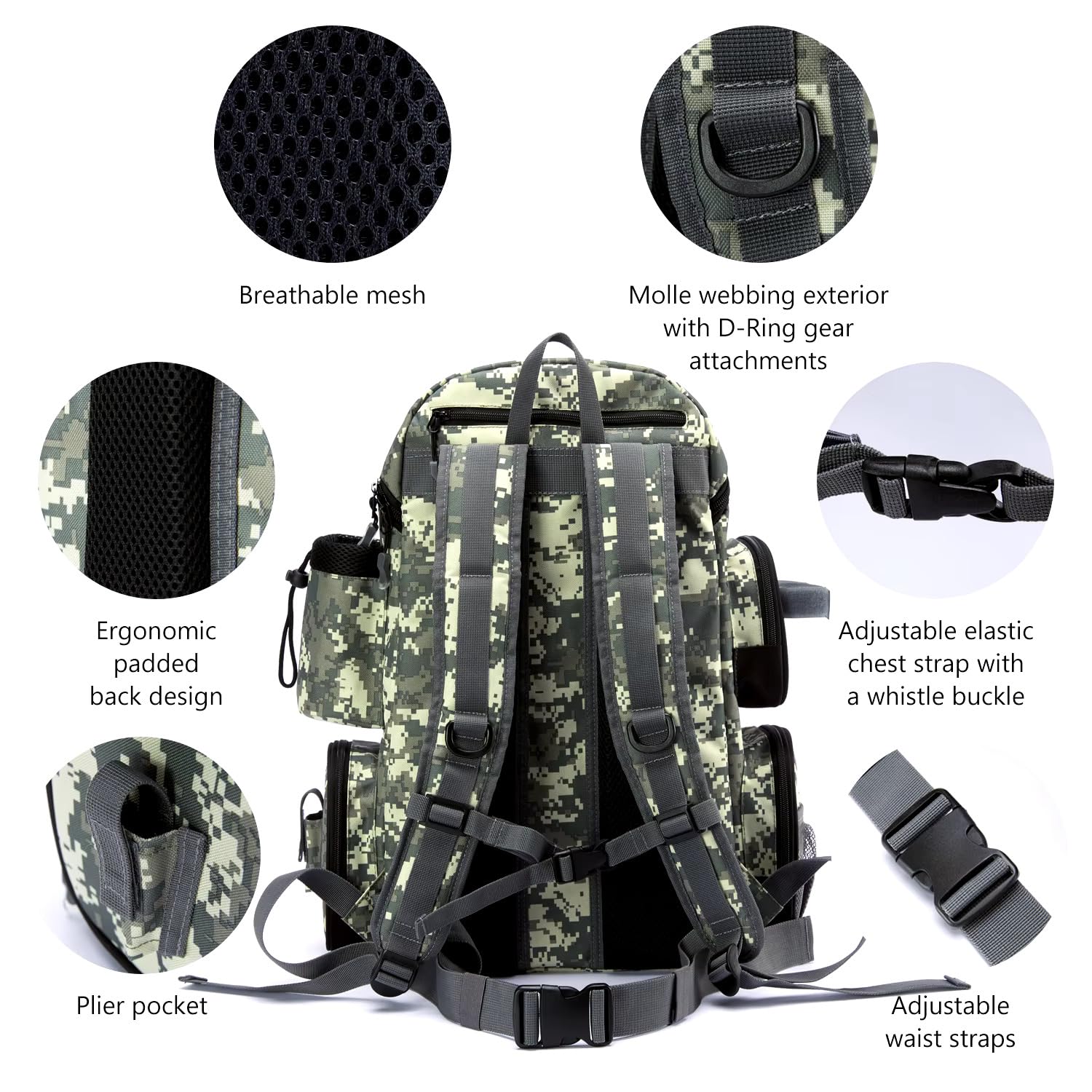 Generisch Angelrucksack Tackle-Rucksack Angeltasche, wasserabweisend, viele Fächer, leicht