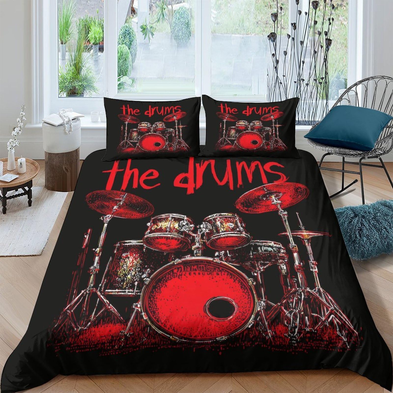 Ctjqhvkz Style-1 3D Printed Red Drum Set Fitted Sheet Microfiber Soft Breathable Band Music Mattress Cover For Bedroom Dorm Decor Single（135X200cm）