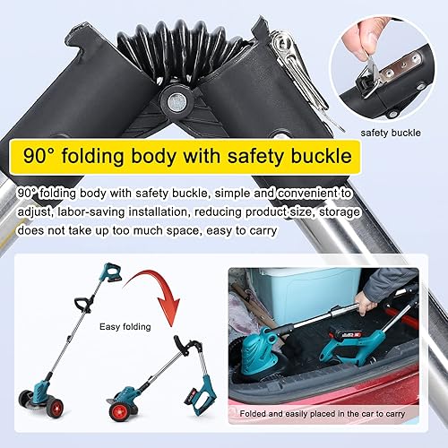 Miniatura 4 de Cortadora de cuerdas/bordeadora, 21 V eléctrico de malezas plegable, telescópico inalámbrico con ruedas, bordeadora de césped con 2 baterías