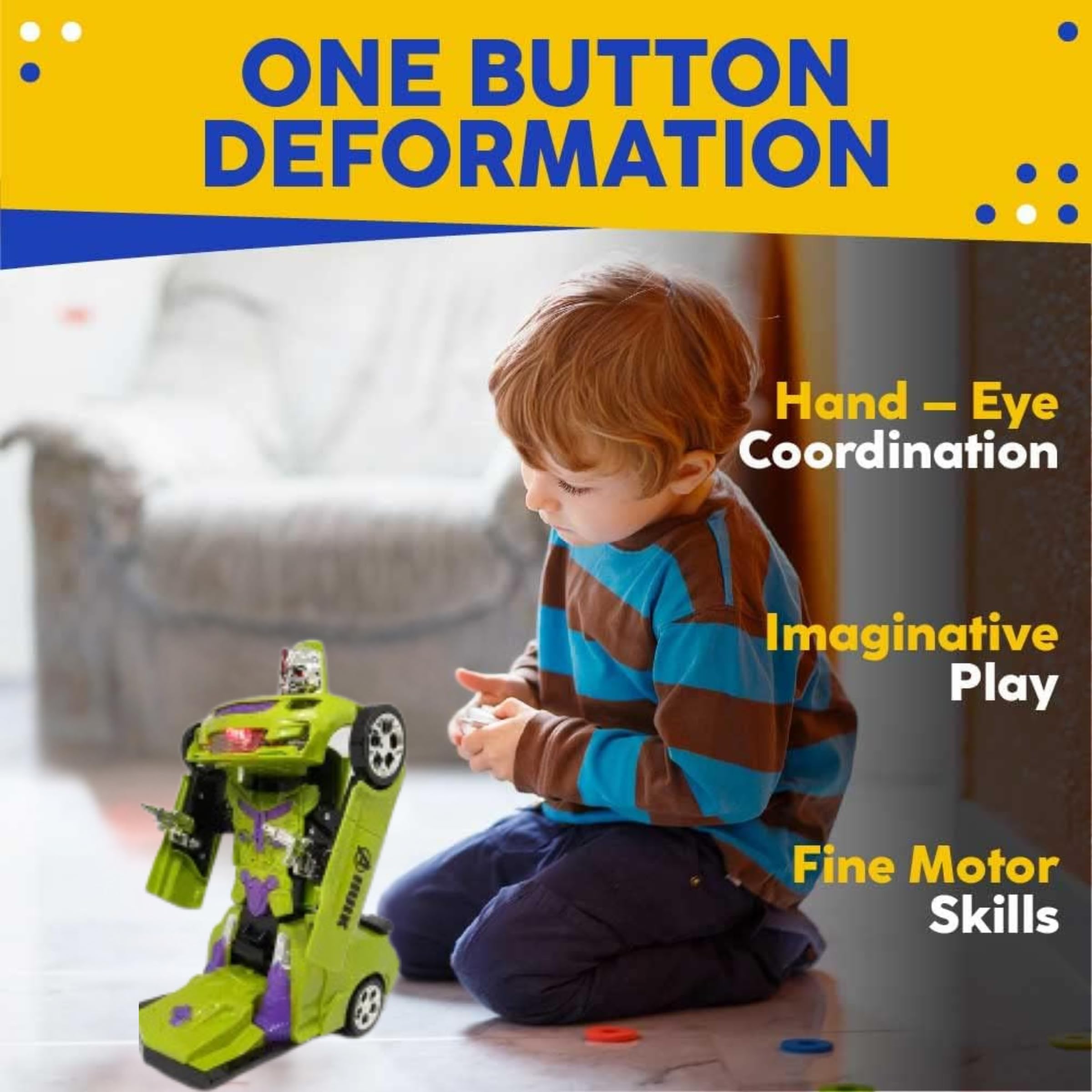 VRION® Toy Deform Robot Car for Kids,Go Action 2 in 1 Robot Car with LED Lights(Green) (Robot (Pack 0f 1) 2