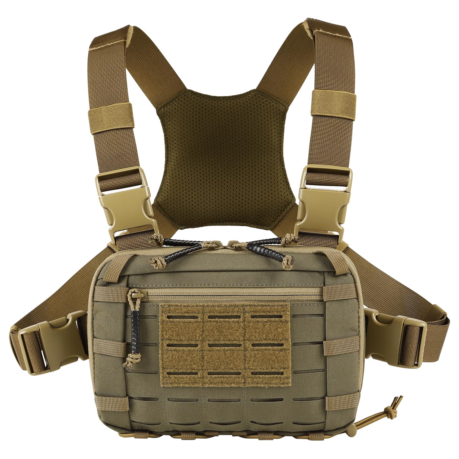 VOTAGOO GEAR Tactical Chest Pack EDC Chest Bag 2L Utility Molle Chest Rig Pouch with CCW Compartment Adjustable Strap Outdoor (GREEN&BROWN)