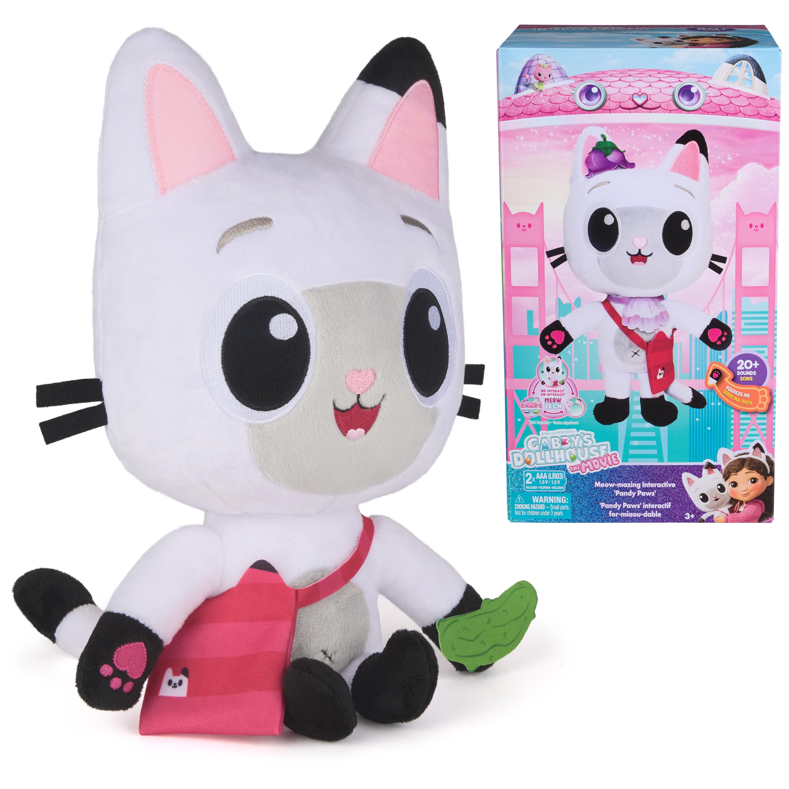 Gabby's Dollhouse: The Movie, Meow-Mazing - Peluche interattivo Pandy Paws, con 3 accessori e borsa rimovibile, giocattoli per bambini per ragazze e ragazzi dai 3 anni in su