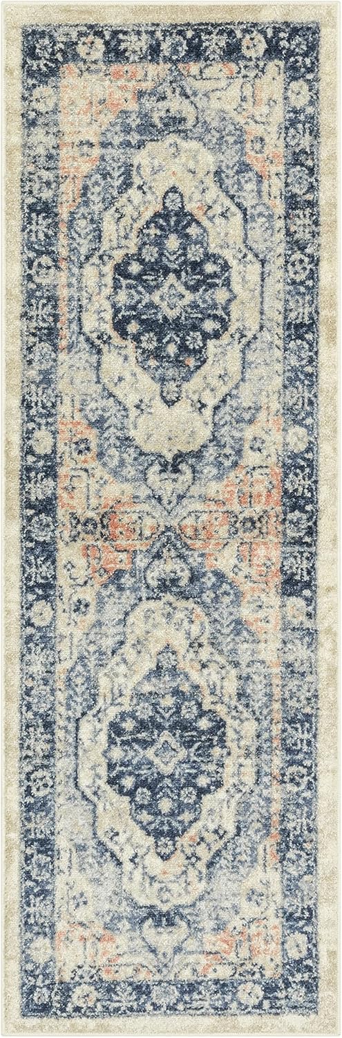 Maples Rugs Caprice Boho Medallion Hallway Entryway Runner Non Skid Runner Rug [Made in USA], Blue, 2' x 6' : Everything Else