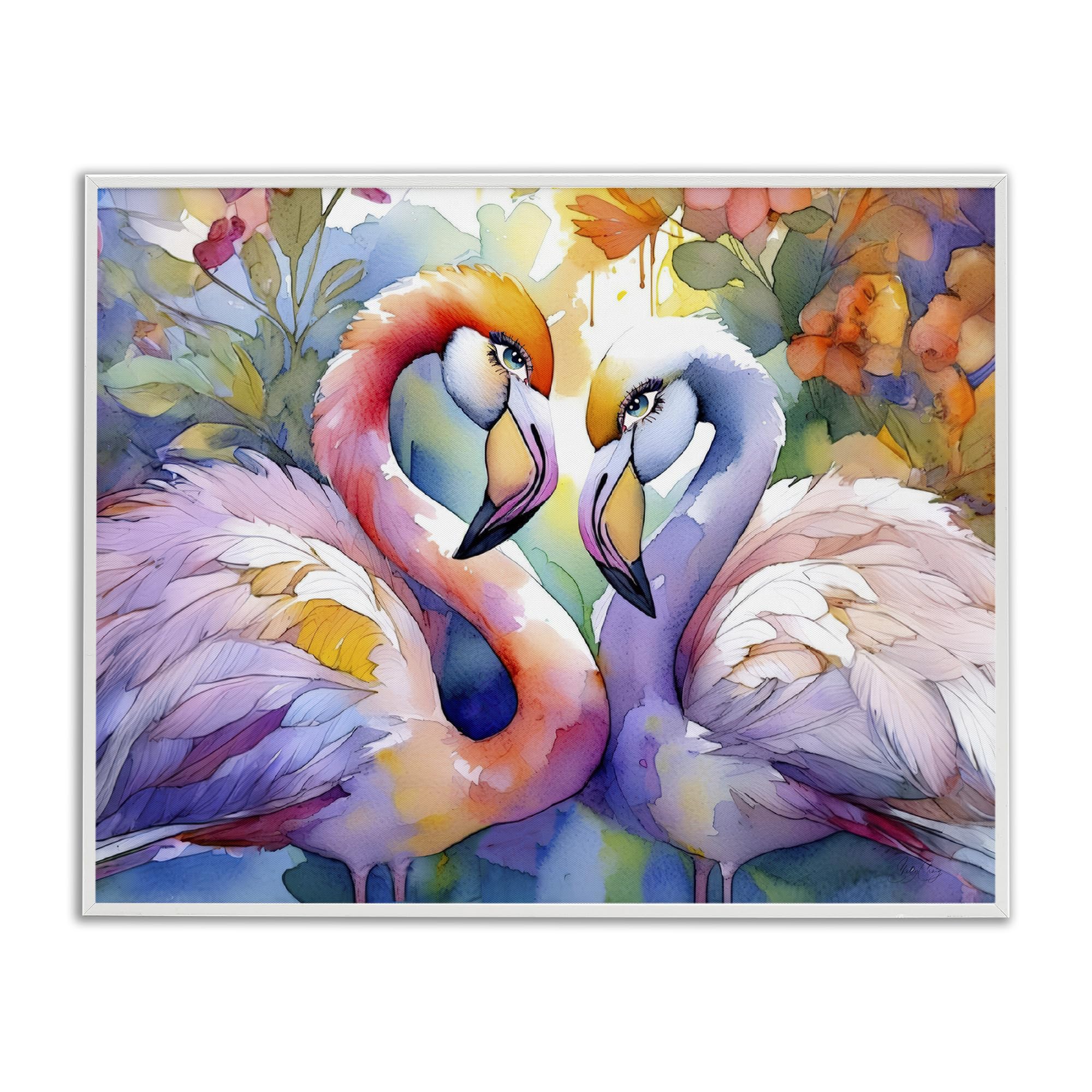 Stupell Industries 'Flamingo Love Pair', Framed Giclee Art, White, 20 x 16 Inches, Easy to Hang and Sturdy, Made in USA, by Shelly Craig